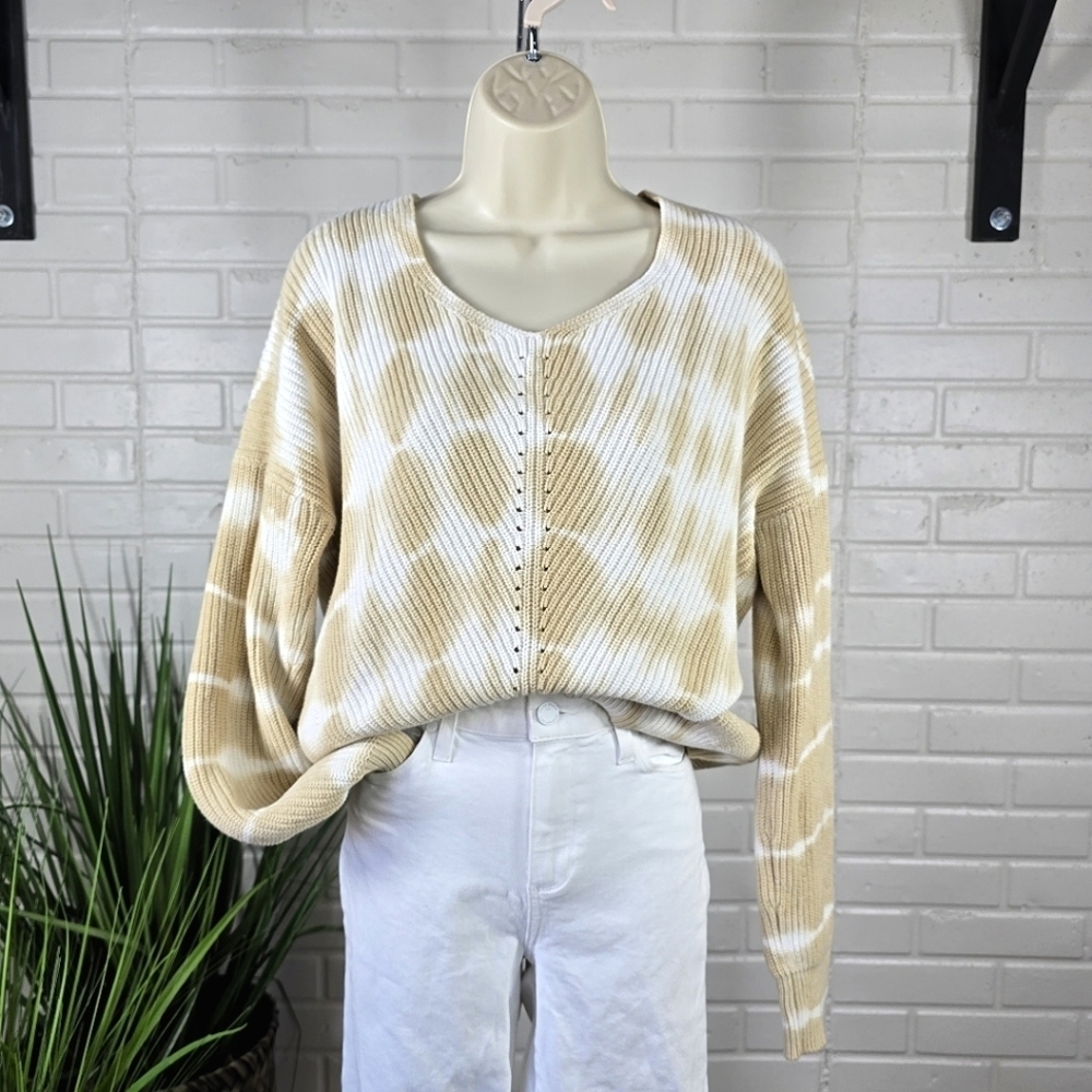 Freshman Tan And Cream Tie Dye Vneck Sweatwr Size Medium